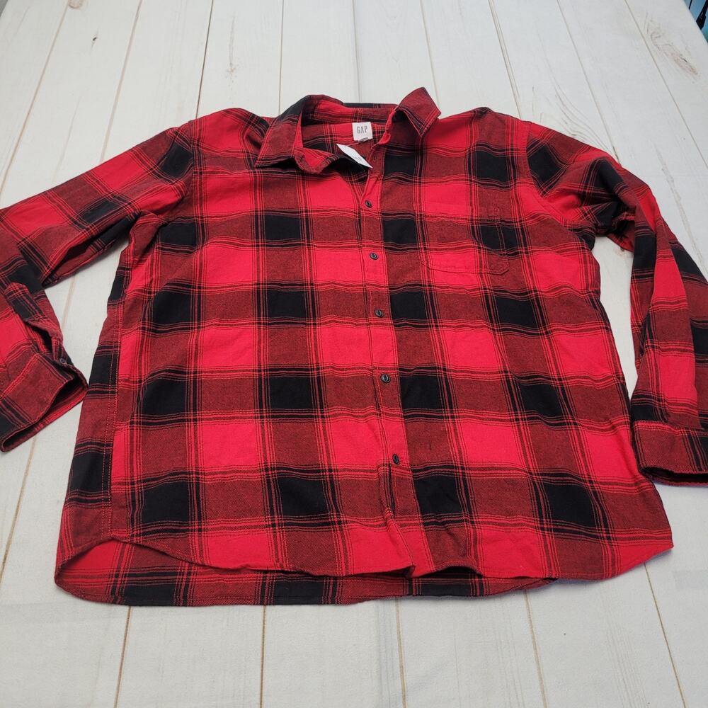 Gap long sleeve untucked flannel shirt red black buffalo check plaid XXL